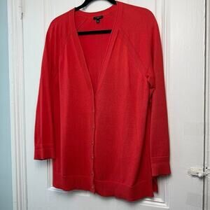Talbots Sweater Womens LP Orange Red Knit Cardigan Button Front Long Sleeve Prep